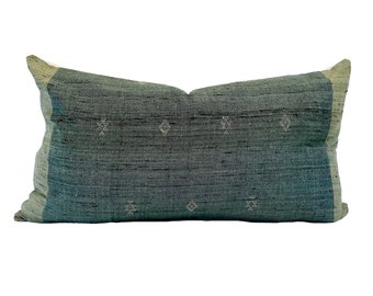 OOAK #31  |14 X 24 Teal Indian Silk Lumbar, Designer Pillow, Pillow Cover, Throw Pillow, Transitional, Modern Traditional, Vintage Pillow