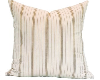 PHOENIX | 20x20 Cream + Brown Stripe Pillow, Designer Pillow, Pillow Cover, Throw Pillow, Transitional, Modern Traditional, Neutral Pillow