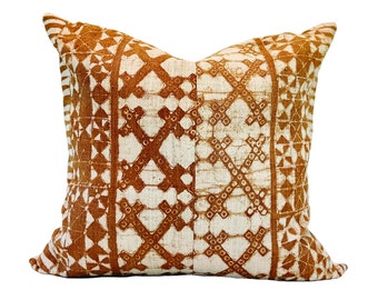 ASHLAND  | 20 X 20 Burnt Orange Hmong Hemp, Designer Pillow, Pillow Cover, Throw Pillow, Transitional, Modern Traditional, Vintage, Neutral