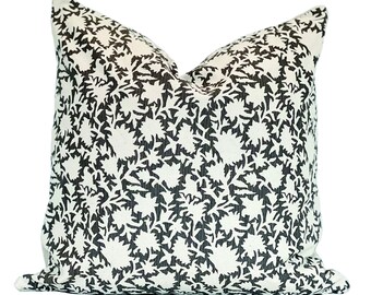 CHARLOTTE | 20x20 Grey Floral Block Print Pillow