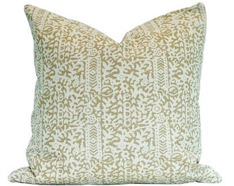 RALEIGH | Gold and Cream Floral Block Print Pillow, Designer Pillow, Pillow Cover, Throw Pillow, Transitional, Modern Traditional, Neutral