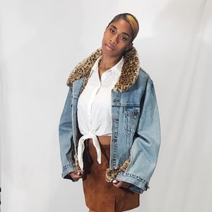 Fur lined denim vest Clearance