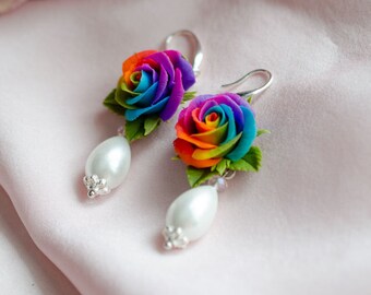 Tie Dye Rose Stud Earrings