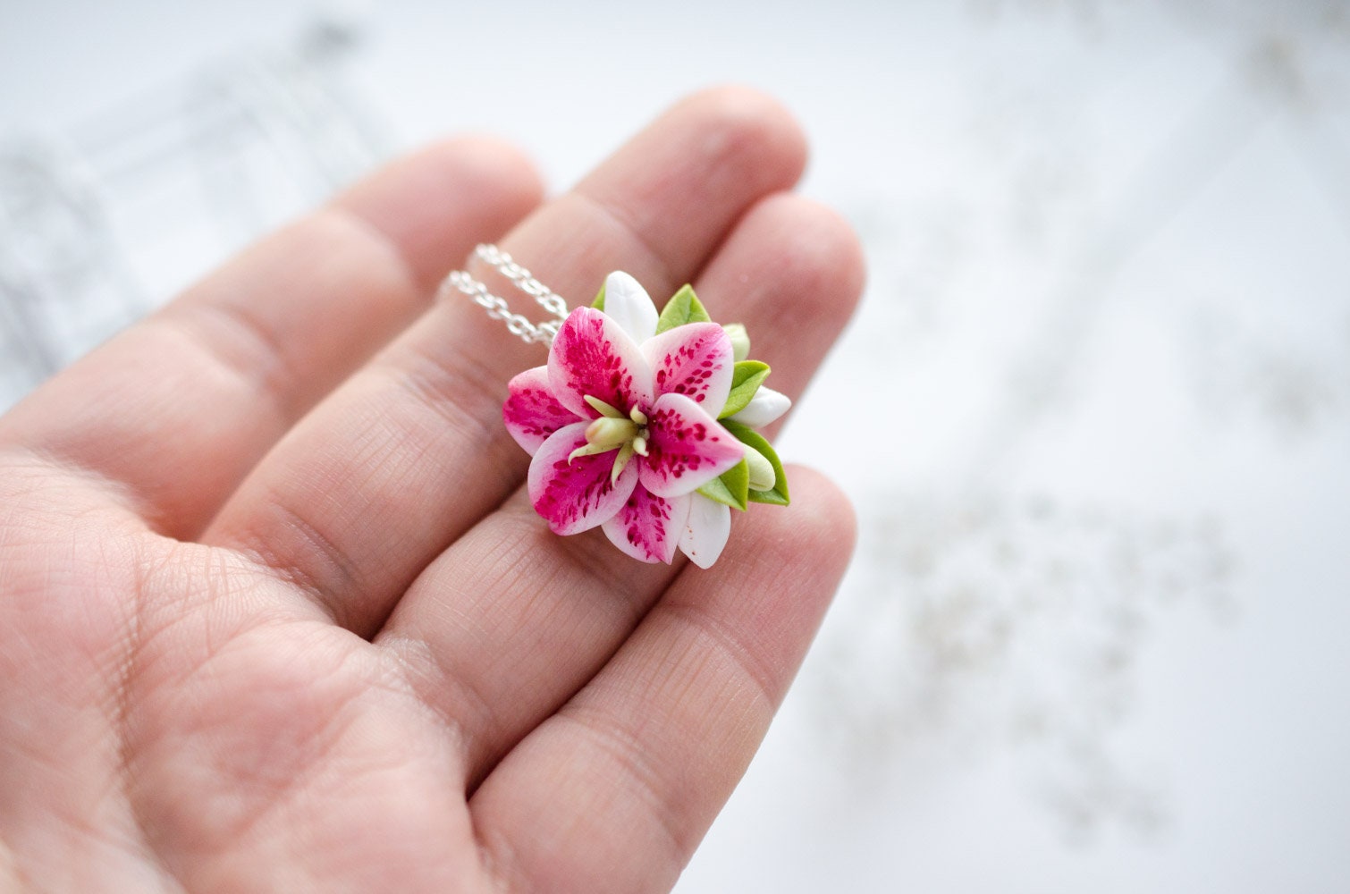 Stargazer lily necklace Pink lily jewelry Lily lovers gift Etsy