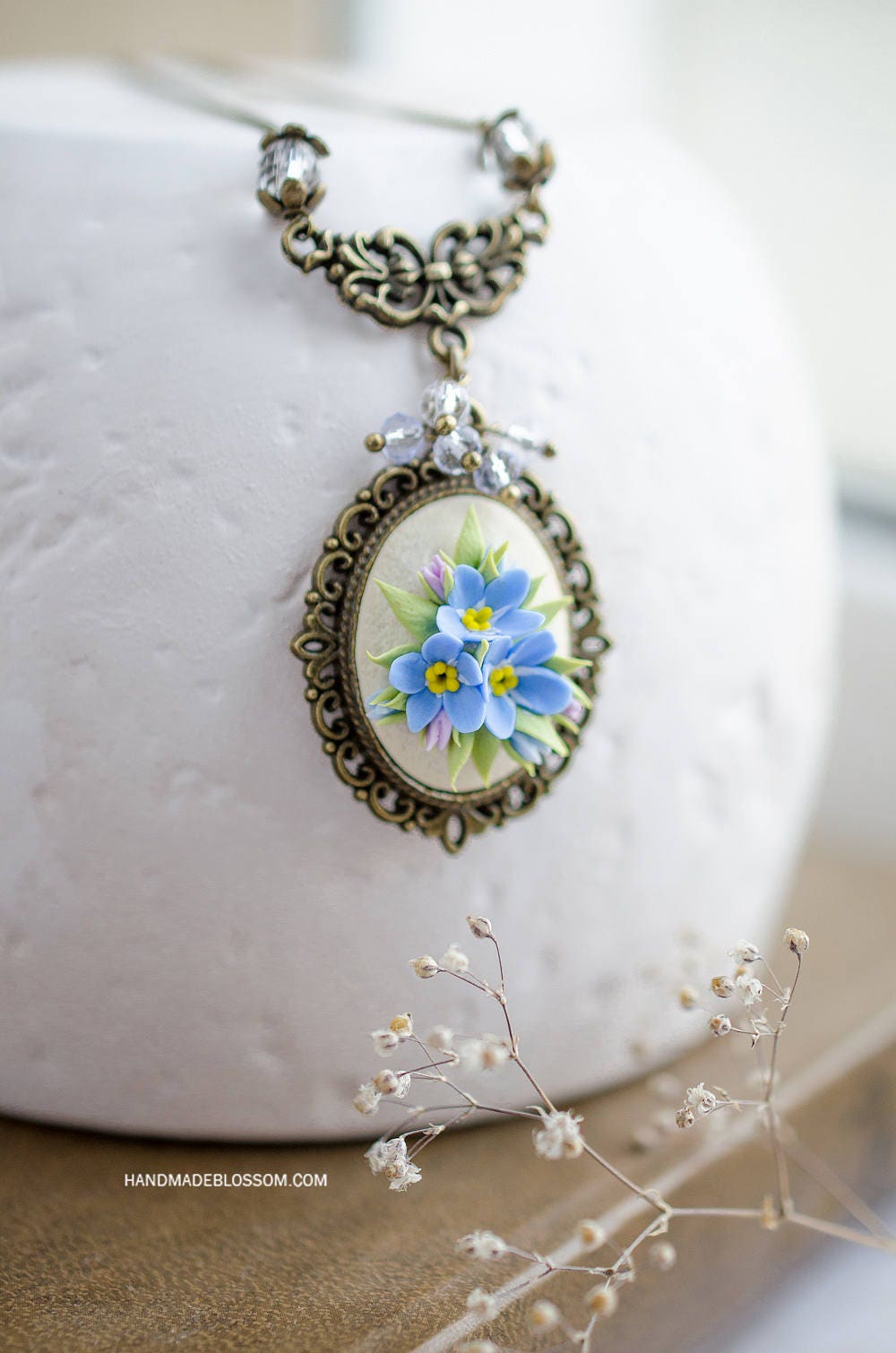 Forget me not necklace Blue flowers pendant Tiny floral | Etsy