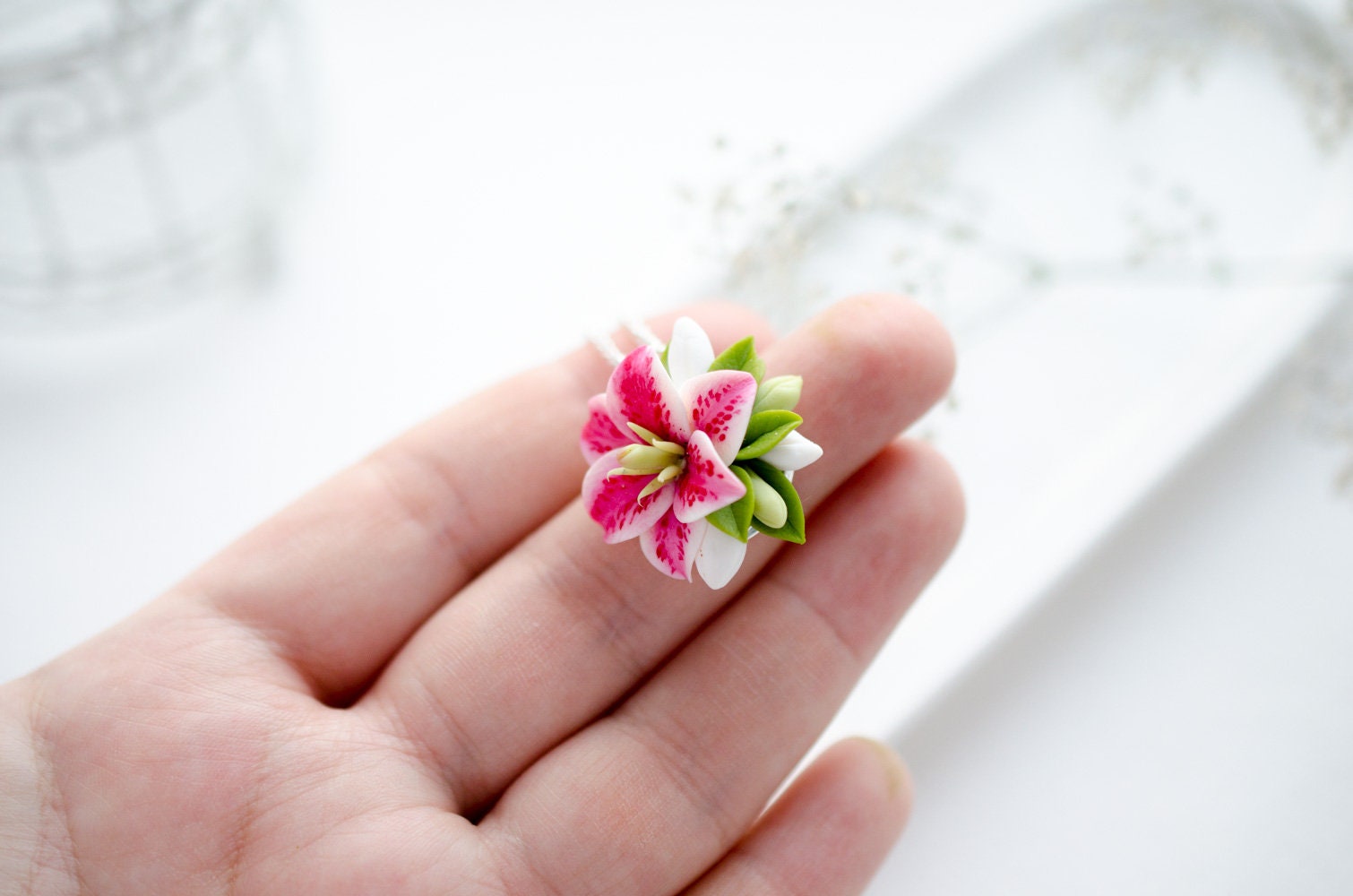 Stargazer lily necklace Pink lily jewelry Lily lovers gift Etsy