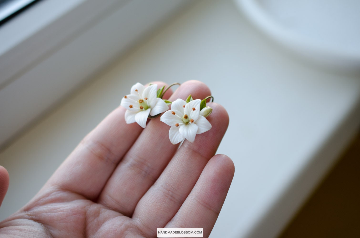 White Lily Earrings Clay Flower Jewelry White Flower Etsy