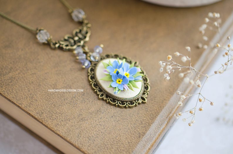 Forget me not necklace Blue flowers pendant Tiny floral | Etsy