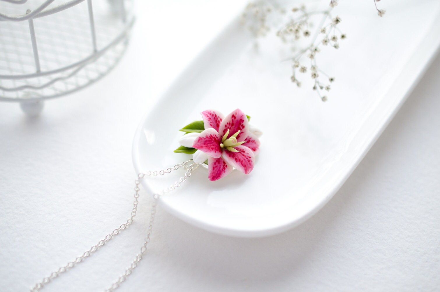 Stargazer lily necklace Pink lily jewelry Lily lovers gift Etsy
