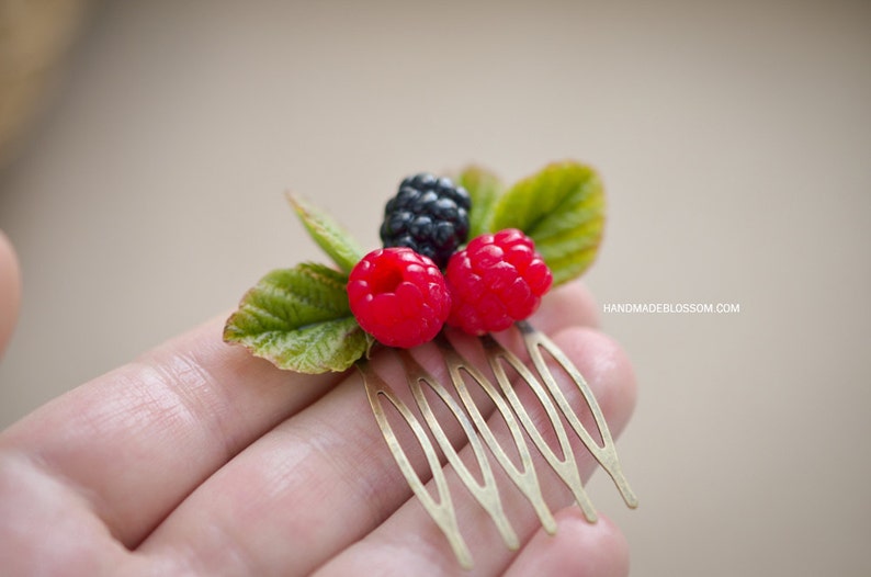 Raspberry hair comb Berry hair comb Berries comb Rustic Etsy