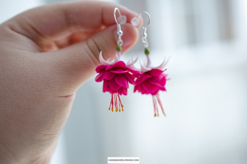 Pink fuchsia earrings Dangle fuchsia flower jewelry Magenta Etsy
