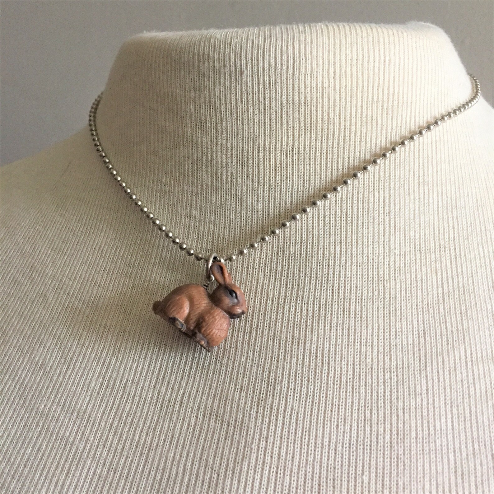 Bunny Necklace in Stainless Steel. Upcycled Toy Rabbit Hanging From 18 ...