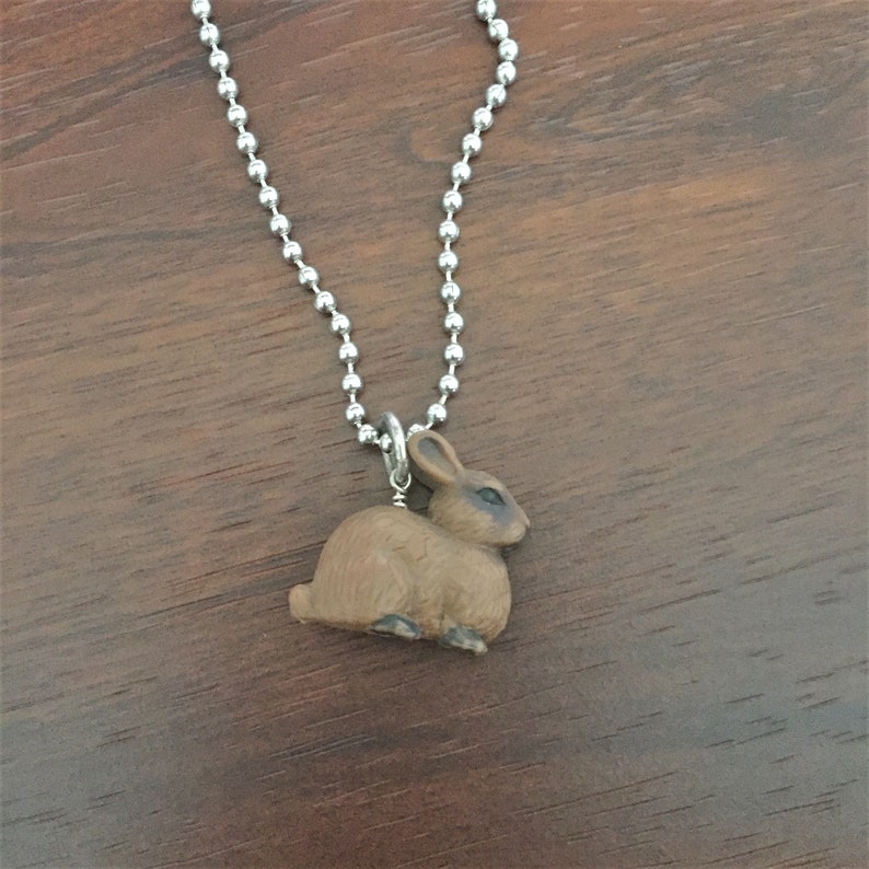 Bunny Necklace in Stainless Steel. Upcycled Toy Rabbit Hanging From 18 ...