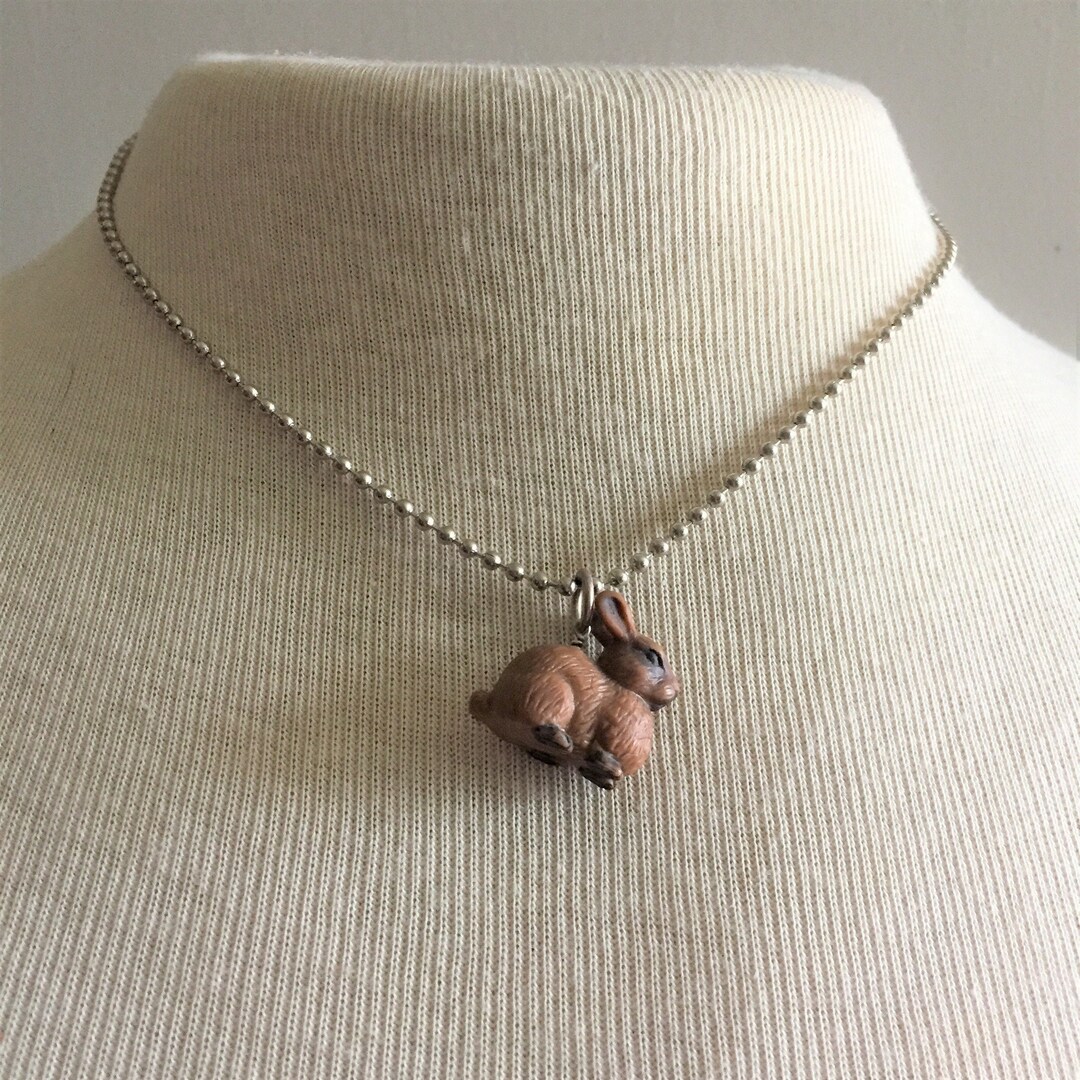 Bunny Necklace in Stainless Steel. Upcycled Toy Rabbit Hanging From 18 ...