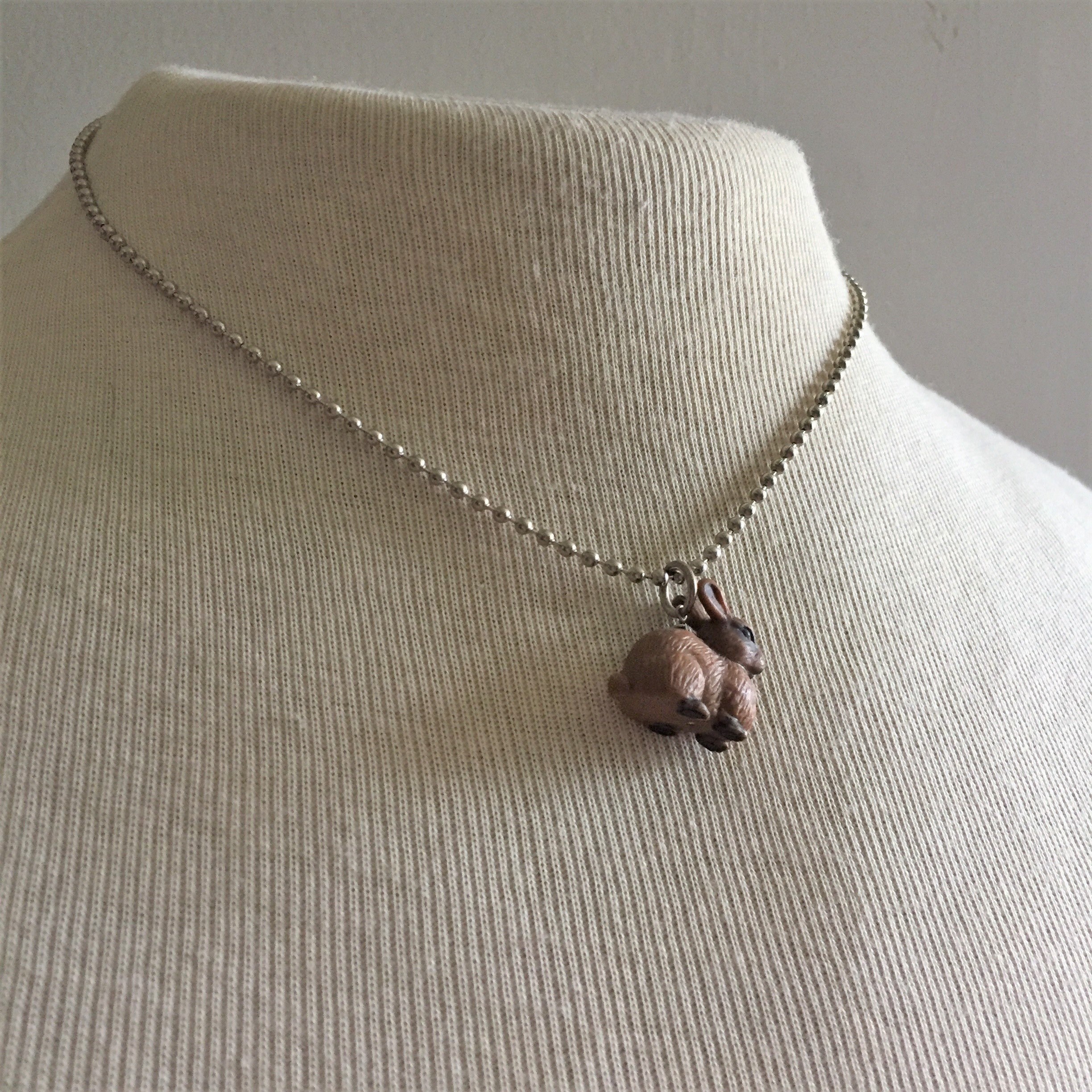 Bunny Necklace in Stainless Steel. Upcycled Toy Rabbit Hanging From 18 ...