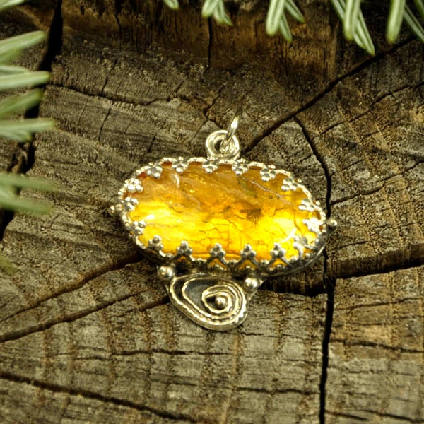 Fly high baby- Baltic amber insect pendant / necklace - sterling silver artistic metalwork jewelry ( Two flys)