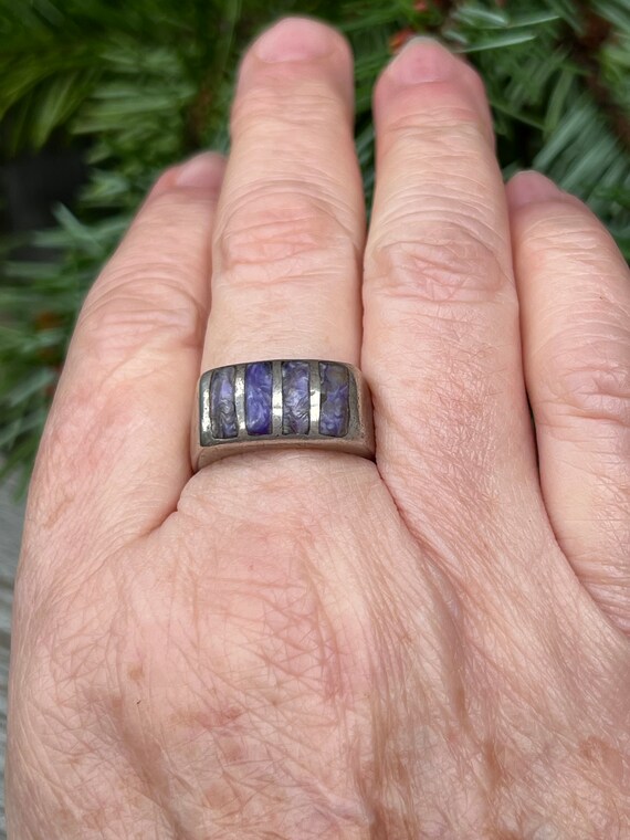 Zuni Inlay Charoite Ring in Sterling Silver - image 5