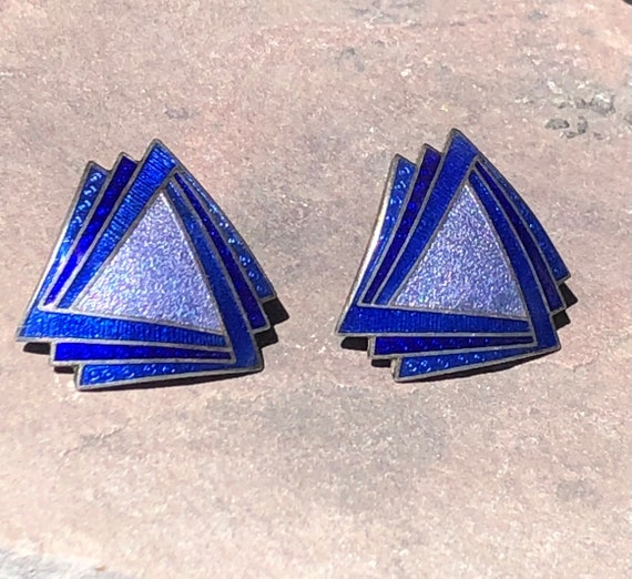 Beautiful Blue Enamel Earrings 1970’s-80’s Art De… - image 1