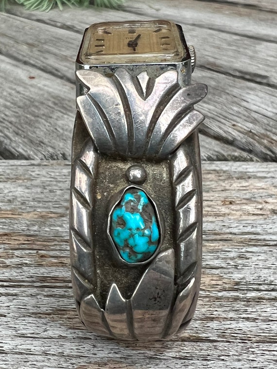 Vintage Navajo Watch Cuff with Turquoise - image 9