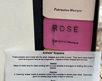 VINTAGE ARTIST ERASER SET PIGALLE OF SAN FRANCISCO 3 ROSE/GUM