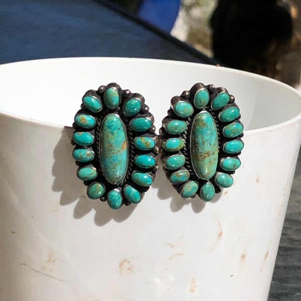 Kirk Smith Turquoise Clip On Cluster Earrings