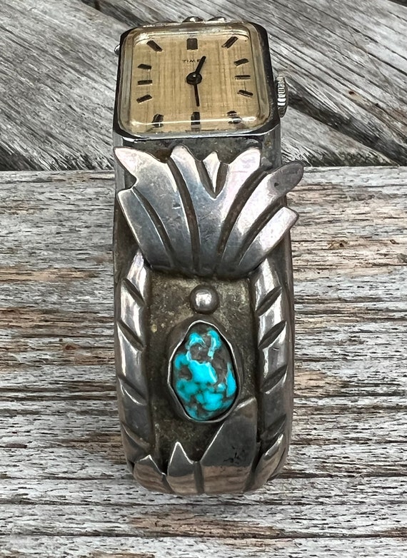 Vintage Navajo Watch Cuff with Turquoise - image 6