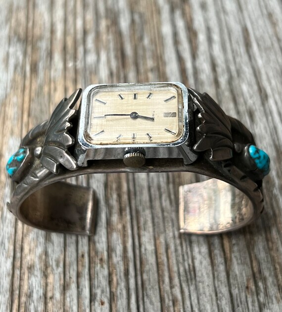Vintage Navajo Watch Cuff with Turquoise - image 3