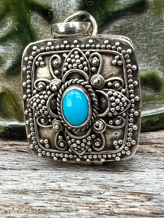 Vintage Turquoise Locket / Box Pendant with Blue G