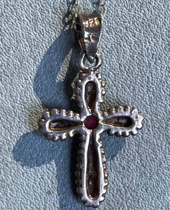 Delicate Sterling Silver Cross with Genuine Ruby … - image 6