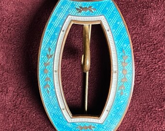 Beautiful Guilloché Style Enamel Sash Buckle Pin / Brooch