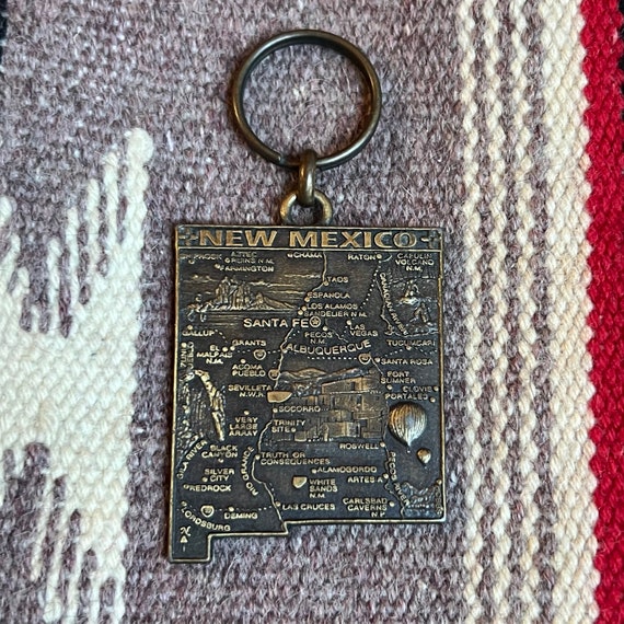 Vintage New Mexico State Brass Keychain / Key Ring - image 3