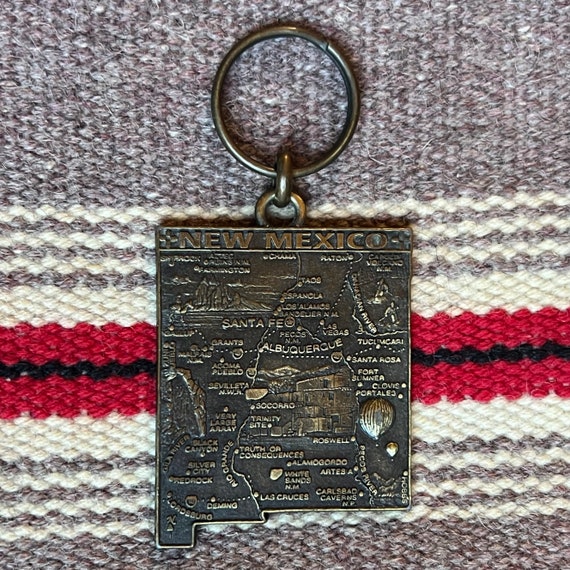 Vintage New Mexico State Brass Keychain / Key Ring - image 1