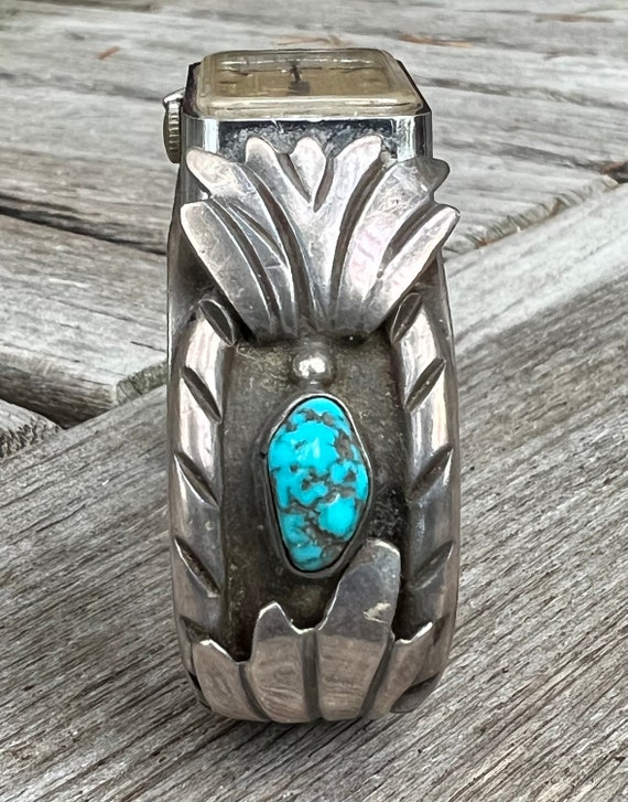 Vintage Navajo Watch Cuff with Turquoise - image 7