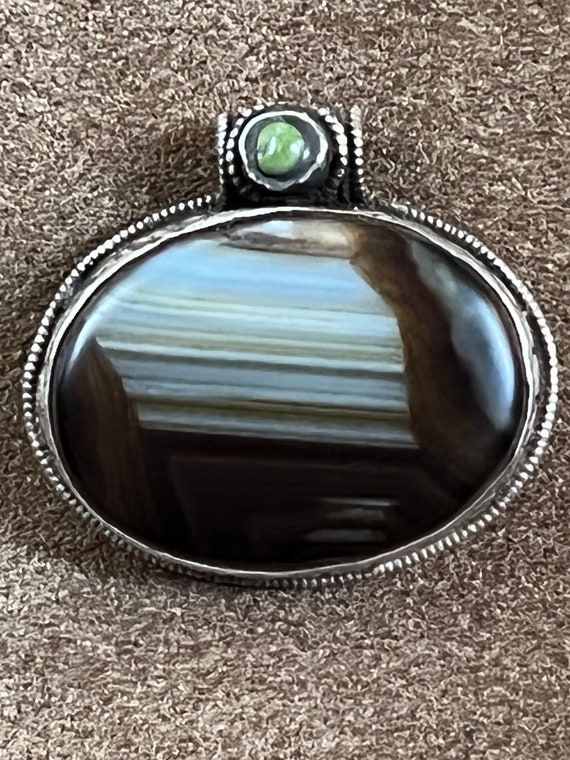 Antique Tibetan  Scenic Agate set in Sterling Silv