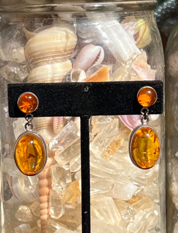 Cool Vintage Amber Earrings set in Sterling Silver - image 1