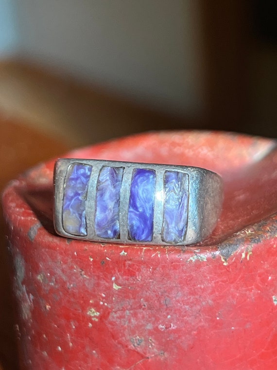 Zuni Inlay Charoite Ring in Sterling Silver - image 6