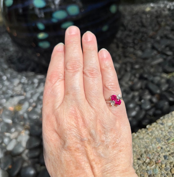 Vintage Ruby Ring with Two Rubies and Two Diamonds