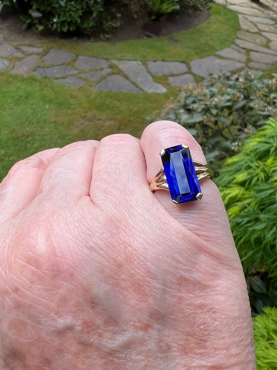 Large Sapphire With Emerald Cut set in 14K Gold - image 3