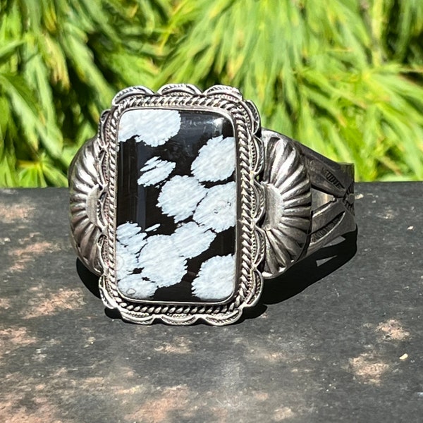 Vintage Navajo Cuff with Amazing Snowflake Obsidian 1940’s