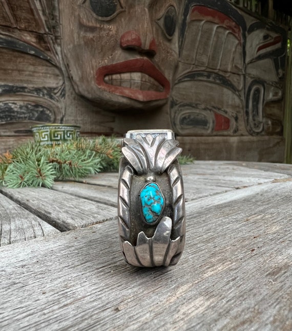 Vintage Navajo Watch Cuff with Turquoise - image 8