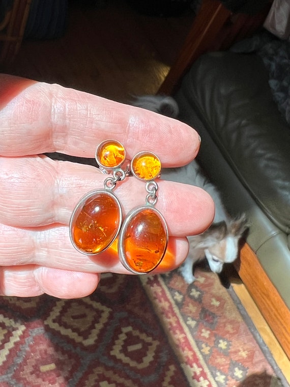 Cool Vintage Amber Earrings set in Sterling Silver - image 10