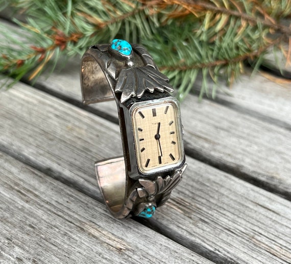 Vintage Navajo Watch Cuff with Turquoise - image 2