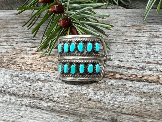 Vintage Zuni Needlepoint Turquoise Double Row Ring - image 1