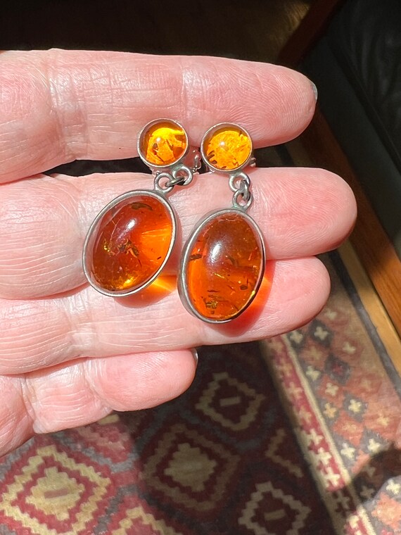 Cool Vintage Amber Earrings set in Sterling Silver - image 8