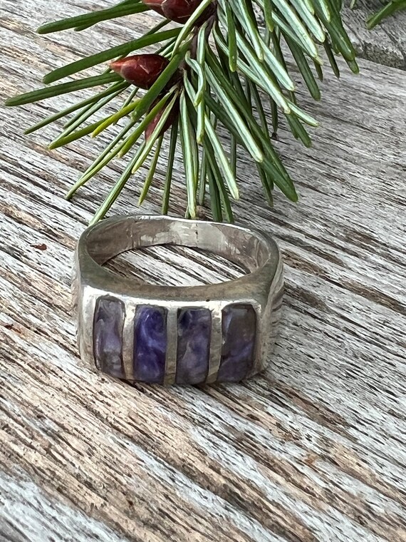 Zuni Inlay Charoite Ring in Sterling Silver - image 4