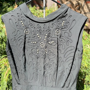 1940’s Vintage Sleeveless Dress with Pearl and Rhinestone Accents