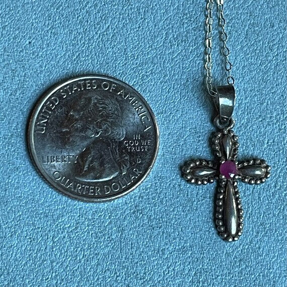 Delicate Sterling Silver Cross with Genuine Ruby … - image 7