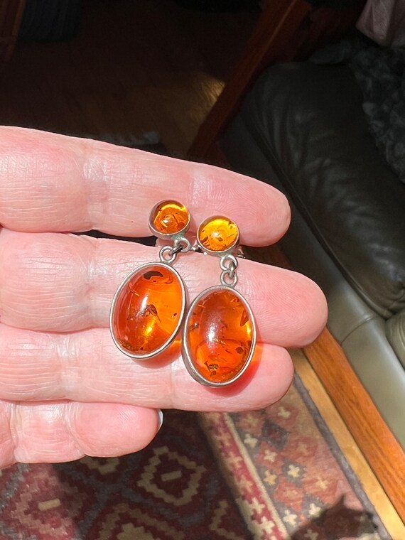 Cool Vintage Amber Earrings set in Sterling Silver - image 9