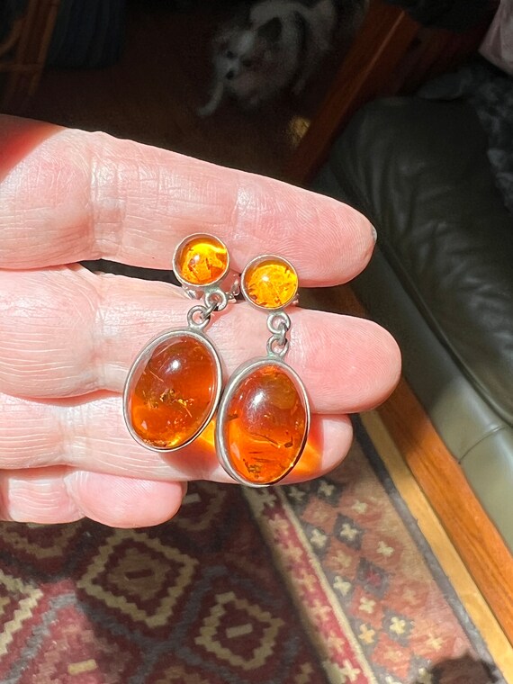 Cool Vintage Amber Earrings set in Sterling Silver - image 7