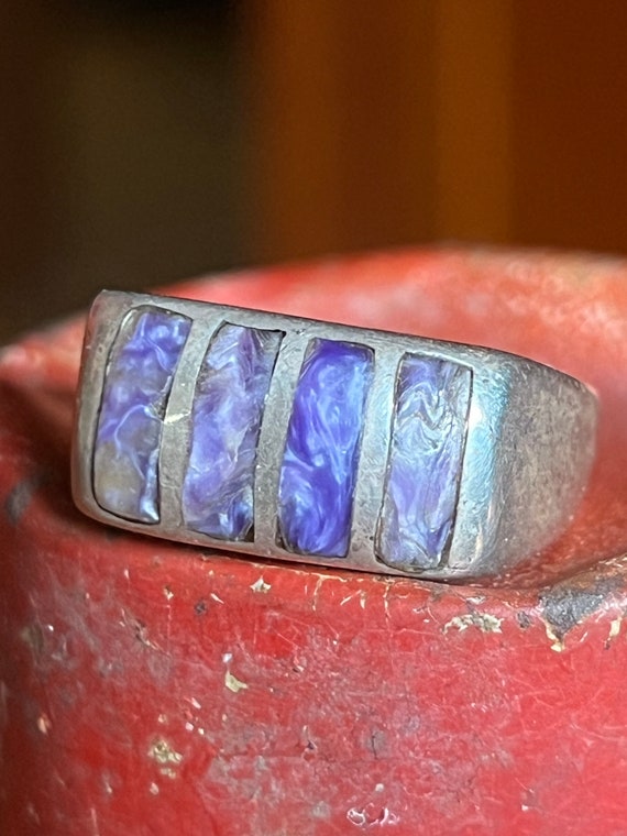 Zuni Inlay Charoite Ring in Sterling Silver - image 8